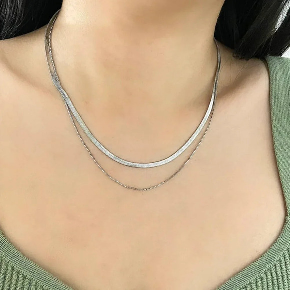 925 Sterling Silver Layer Snake Chain Necklace Minimalist Necklace - Picture 4 of 4